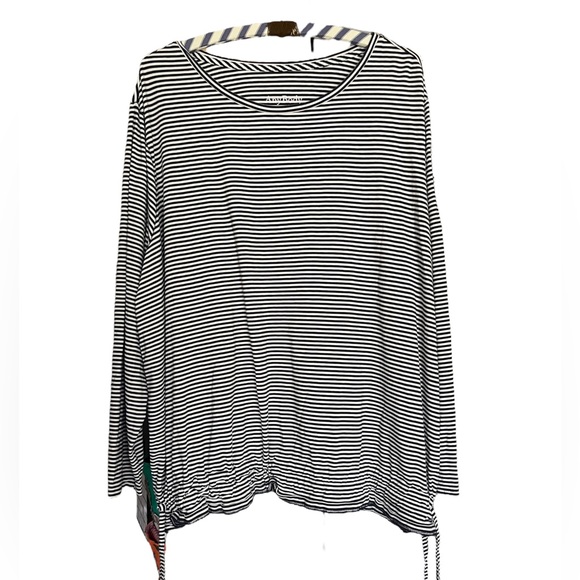 AnyBody Tops - AnyBody ~ Women's Navy and White Striped Cinched Hem Long Sleeve Top Size 3X